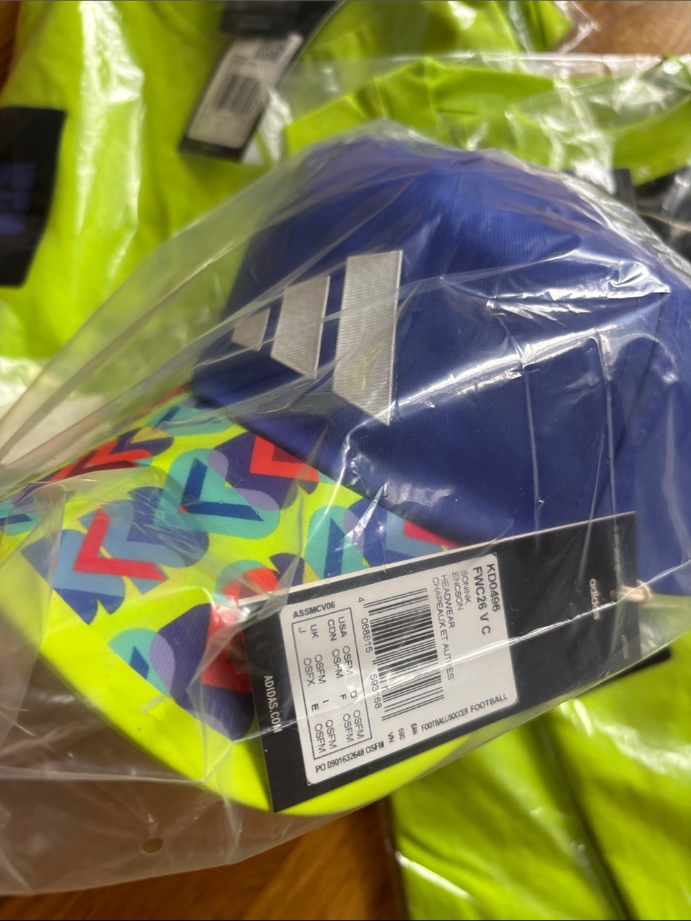 adidas Neon Yellow-Green FIFA Volunteer Tee & Blue Accent Cap - Picture 3 of 3